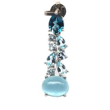 925 Sterling Silver 7 x 9 MM. Aqua Blue Aquamarine Topaz Pendant