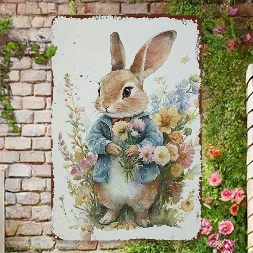Easter Baby Bunny Vintage Tin Metal Signs Home Décor 8x12