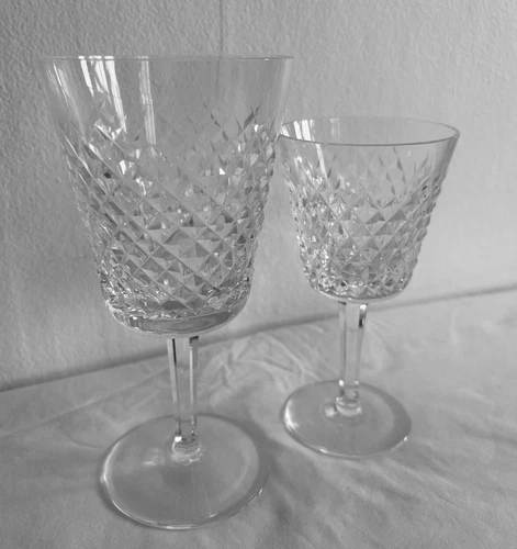 TWO Vintage WATERFORD CRYSTAL ALANA  Glasses  7"-10oz (water) & 6" 6oz (wine)