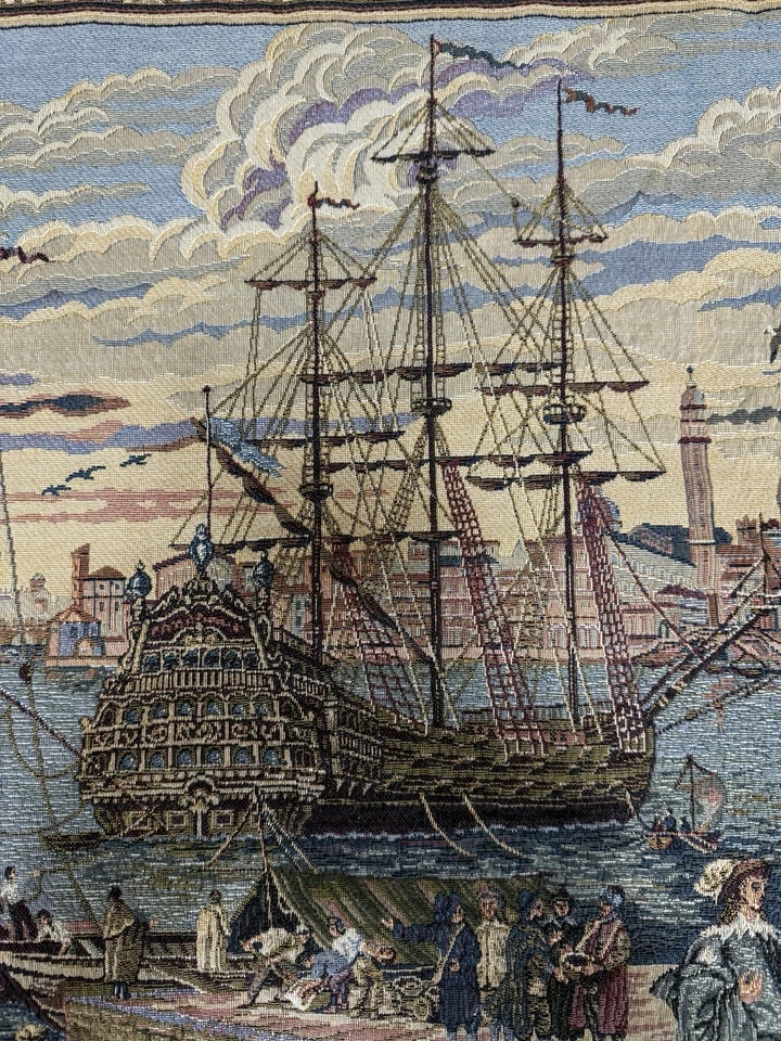 Tapiz tejido jacquard vintage puerto de Venecia 40x24 arte de pared europeo Foto 2 de 4