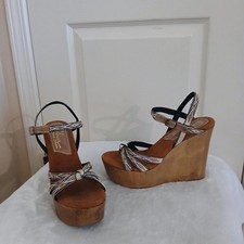 Sbicca Vintage Collection Boho Southwestern Platform Wood Wedge Sandals 41 or 10