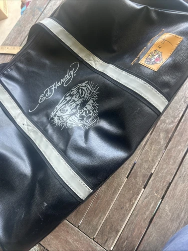 Ed Hardy Duffle Bag Faux Leather Travel Gym Bag Black Tiger Y2K