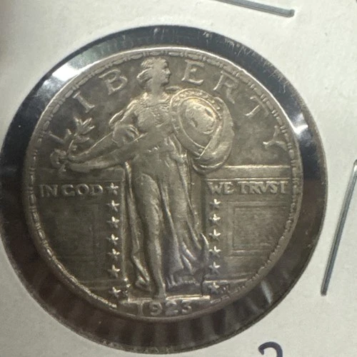1923-S Standing Liberty Silver Quarter FH Full Head About Uncirculated Scarce!