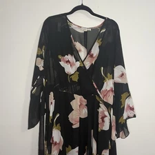 Indigo Rose, Black Floral Maxi Dress, NWT, Women’s Size 2X, Sheer, Polyester ￼
