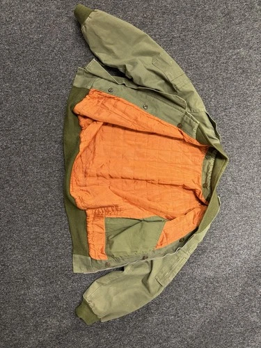 Vintage US Army Flight Jacket Olive Green Orange Lining Name Tape Patch M L image 8