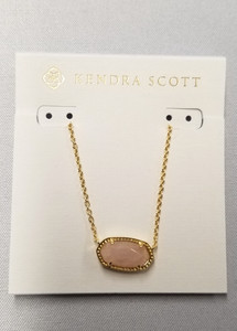 Authentic Kendra Scott 14K Gold Plated Rose Quartz Elisa Pendant Necklace 15"+2"