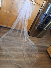 Davids Bridal Cathedral Wedding Veil 10 Foot Silver Sequined With Blusher Comb