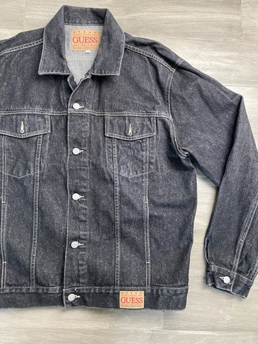 Vintage Guess Denim Trucker Jean Jacket Mens XLarge Black Workwear USA Made - Picture 3 of 10