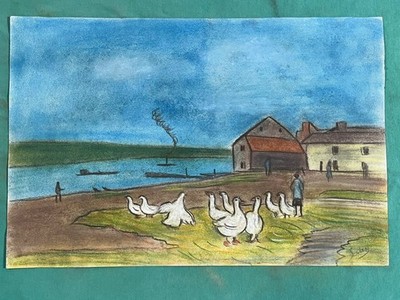 ALFRED SISLEY drawing and painting on old paper signed stamped vintage
