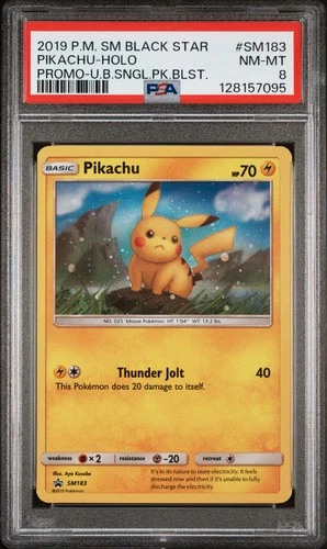 2019 POKEMON SM BLACK STAR PROMO #SM183 PIKACHU-HOLO PSA 8
