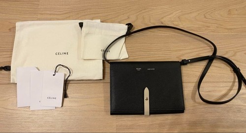CELINE Black Wallet on Chain Shoulder Bag Gold Logo 20cm Dust Bag Card Auth - 第 1/24 張圖片