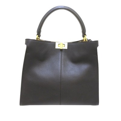 Authenticated Fendi Peekaboo X Lite Medium Black Calf Leather Satchel