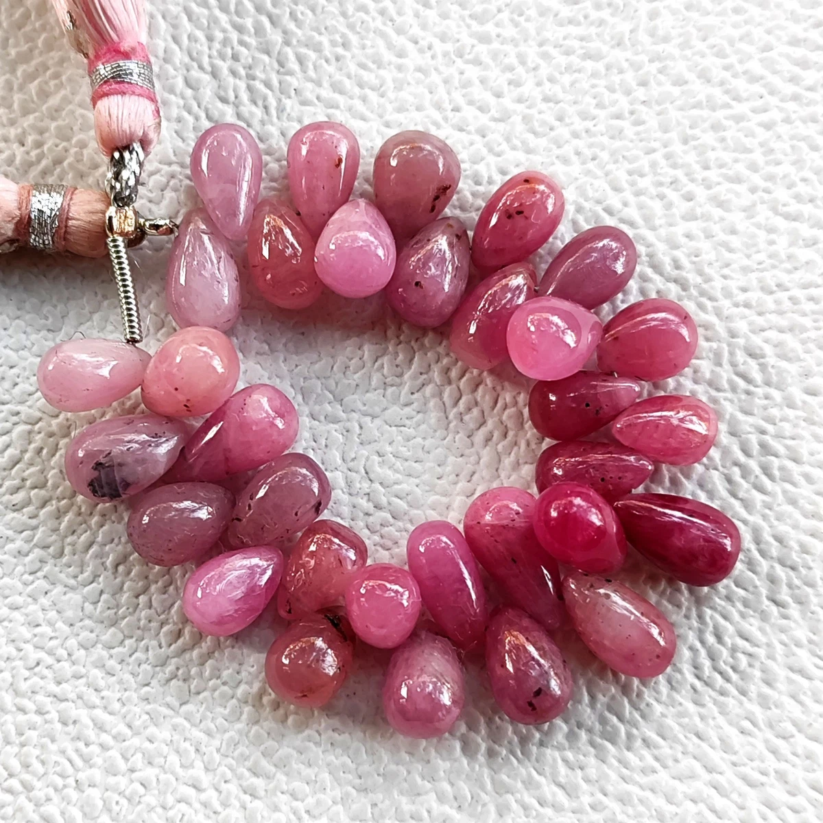 Pink Sapphire Gems 9x6 to 10x6 mm Smooth Teardrop Beads 4" Strand