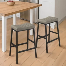 Counter Height Bar Stools Set of 2, Barstools with Thick PU Leather Saddle Seat