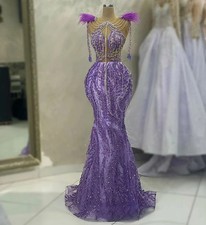 Purple Gorgeous Evening Dresses Mermaid Crystals Prom Gown Floor Length