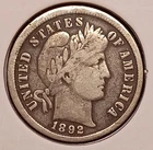 1892 BARBER DIME -- Very Good+ (VG+) -- sm reverse scratch