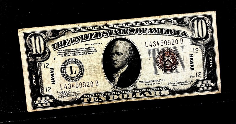 1934-A $10 Ten Dollar Brown Seal HAWAII Emergency Issue WW2 Note USA Fr.2303 🔥