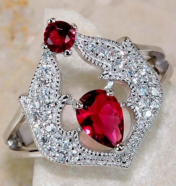2CT Heat Treated Rubellite Tourmaline 925 Sterling Silver Ring Sz 8 U1-4