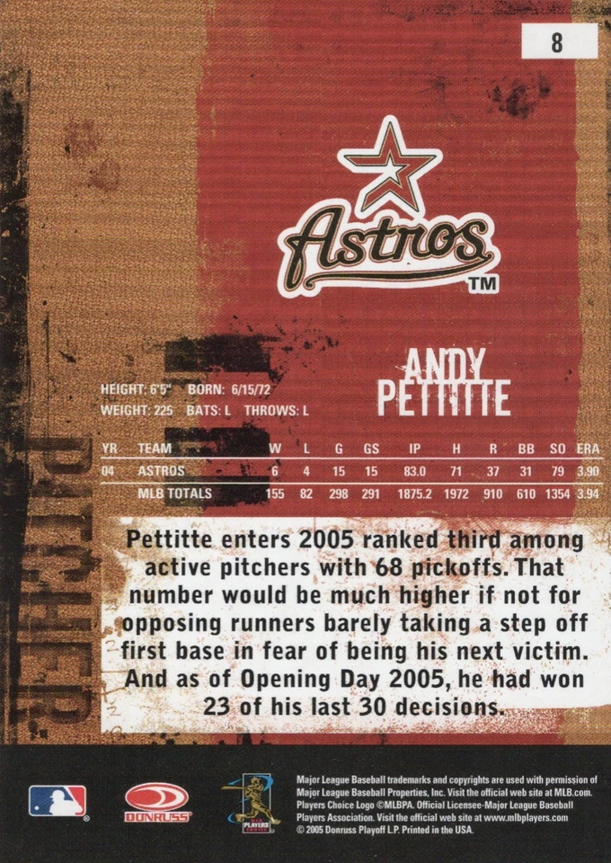 '05 Donruss Leather & Lumber Andy Pettitte #8 5-time WS champ free ship 4th card - Image 2 of 2