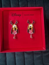 New Baublebar Disney Christmas Pluto Reindeer Antlers Rhinestone Dangle Earrings