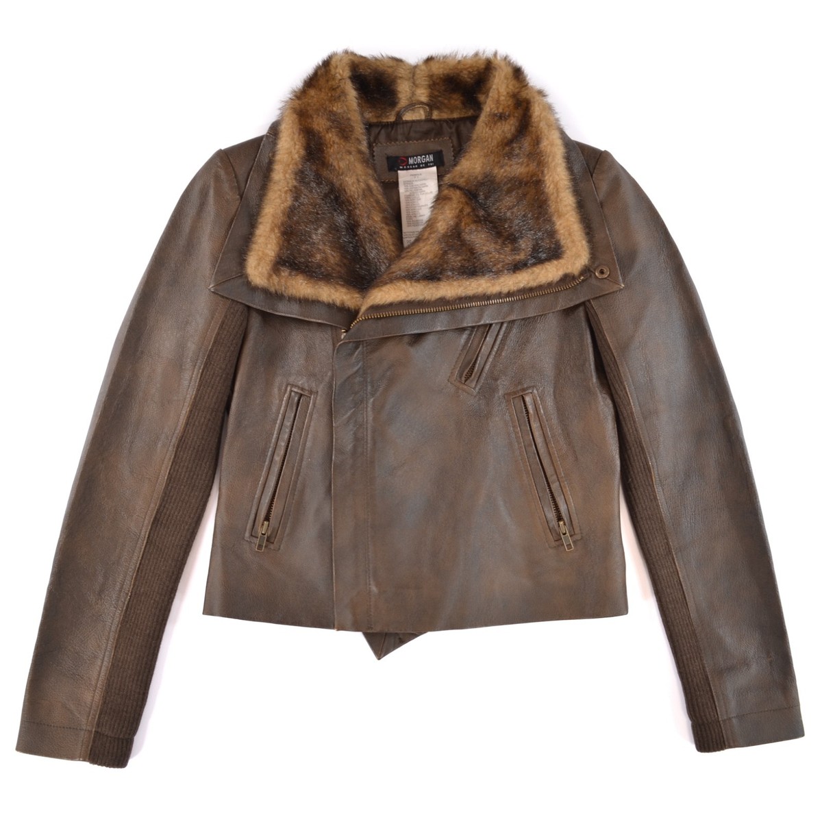 Morgan De Toi Y2K Vintage Brown Leather Faux Fur Jacket Womens sz
