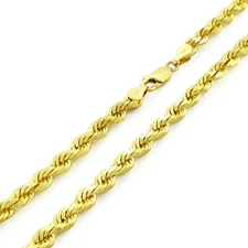 10k Yellow Solid Gold 5mm Mens Diamond Cut Rope Chain Necklace Italian Made 22"