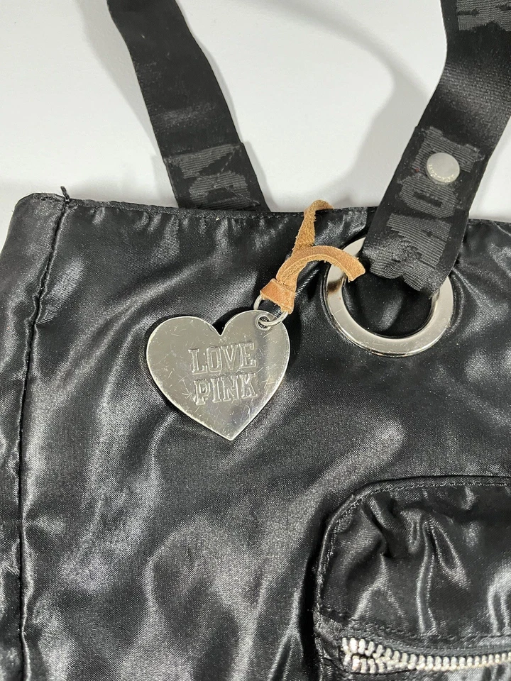 Bolso de Mano Victorias Secret Love Rosa Negro Nylon Viaje Mensajero Hombro Gimnasio Bolso VS Foto 3 de 3