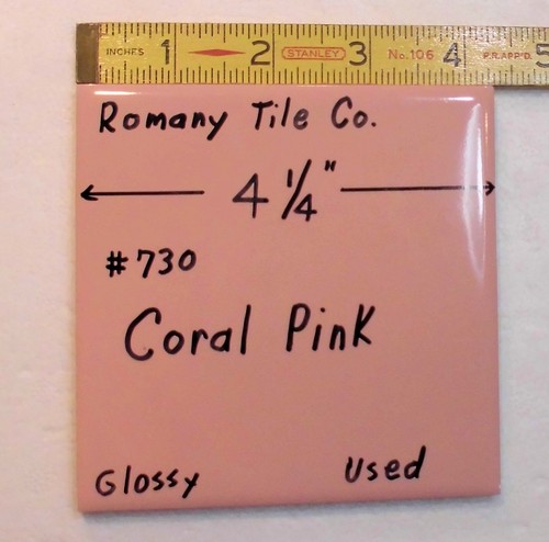1 pc. Coral Pink #730 by Romany Tile Co.  4-1/4" Glossy Ceramic from 1950's Used