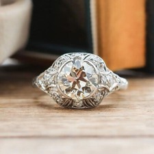 Art Deco 2 CT White Old European Round Cut CZ Antique Wedding Ring In 925 Silver