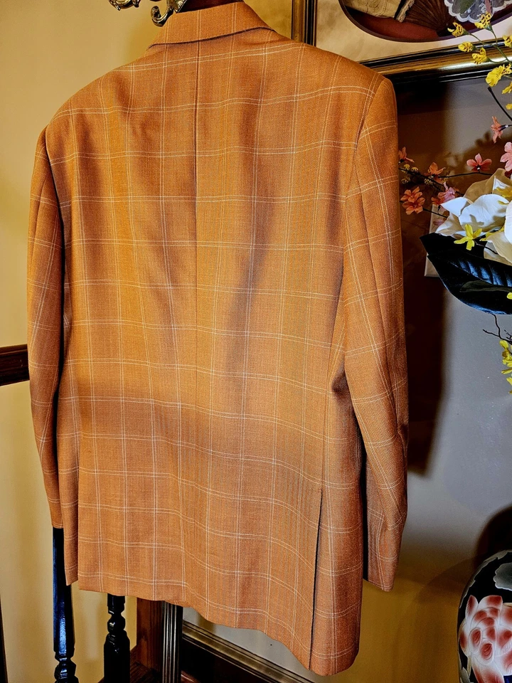 Blazer Belvest Naranja Oscuro Cuadros/A Cuadros Sencillo Pecho Hecho a Mano Italia $2.900 Foto 2 de 4