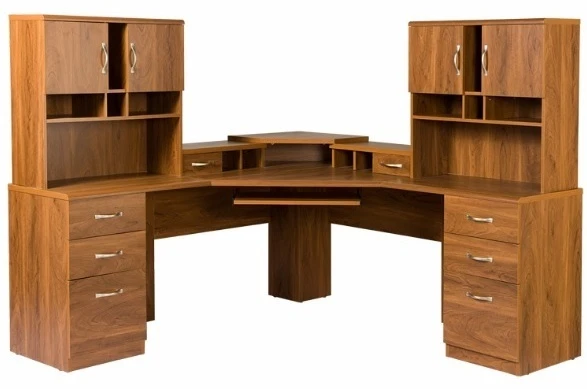 Oak L Workstation Dual Hutch Desk Workcenter Home Office Furniture Corner Desks