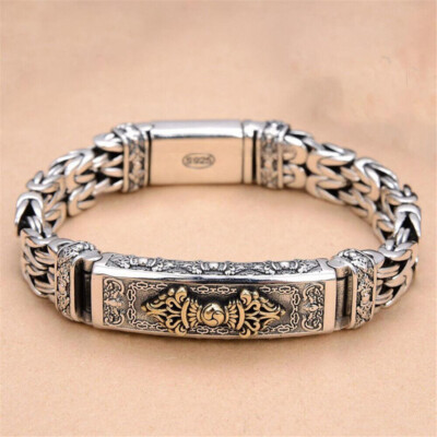 Pure S925 Sterling Silver Chain Vajra 11mm Byzantine Link Bracelet