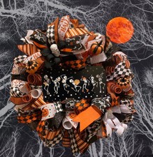 Whimsical Halloween wreath,Halloween wreath,Dancing Skeletons wreath,Skeleton 