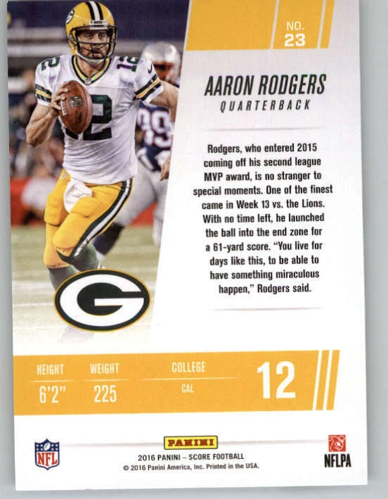 2016 Score Franchise #23 Aaron Rodgers (ref 149881) - Image 2 of 2