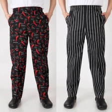 Chef Pants Cook Kitchen Trousers Catering Work Baggy Elastic Waist Uniform New