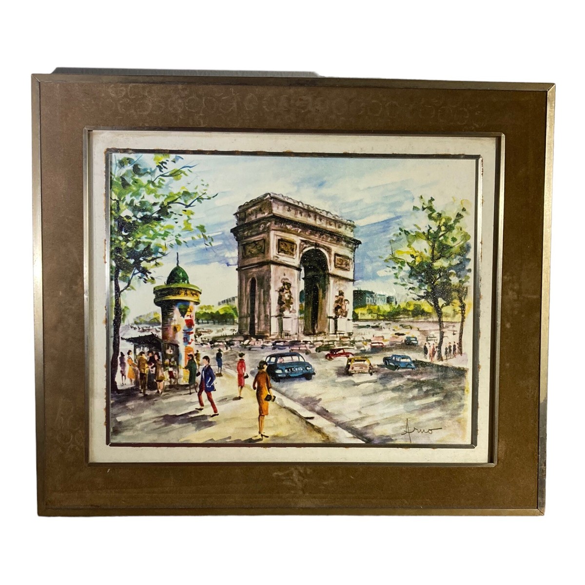 Vintage Framed PARIS L' ARC DE Triomphe D L'Etoile Arno Print Mid