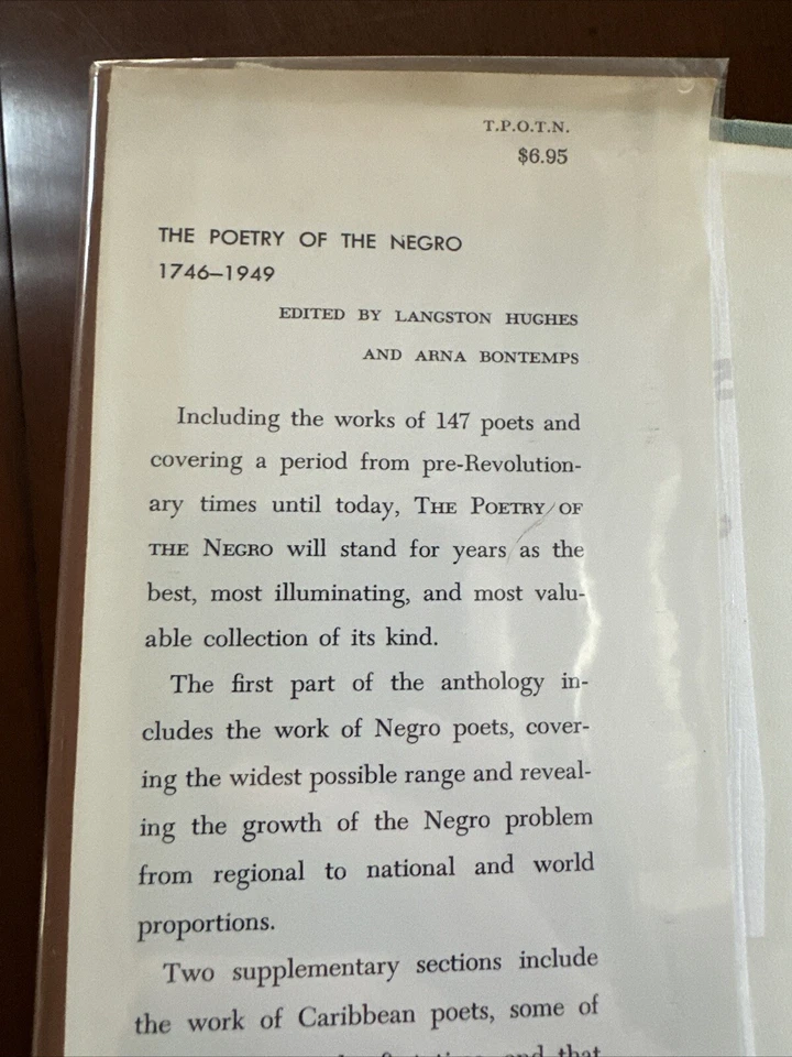 The Poetry of the Negro 1746-1949 (Langston Hughes) Doubleday 1949 1st Ed HC DJ - Image 4 of 4