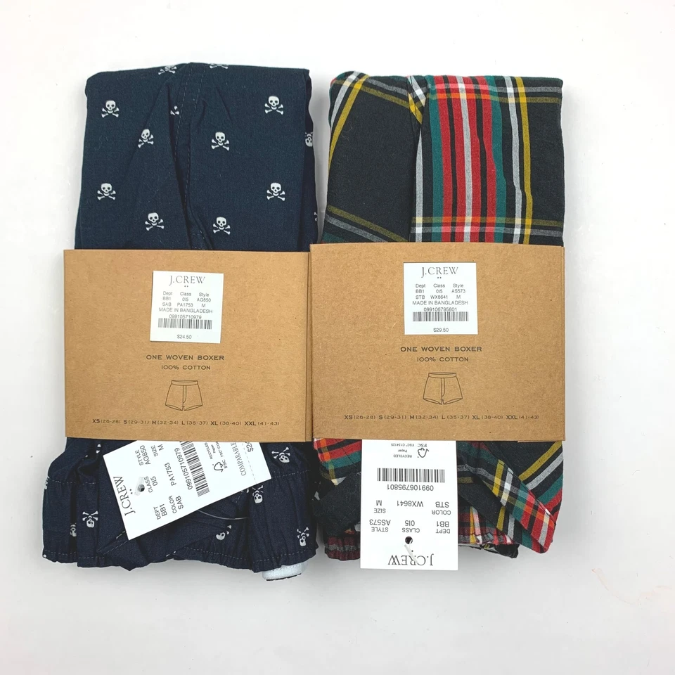 J Crew Boxers Men's Medium 2 Pair Skulls & Tartan Black Plaid Boxer Shorts - Image 4 of 4