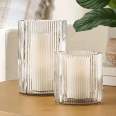 #ad 8quot; Clear Glass Ribbed Candle Holder Hurricane Large $13.77