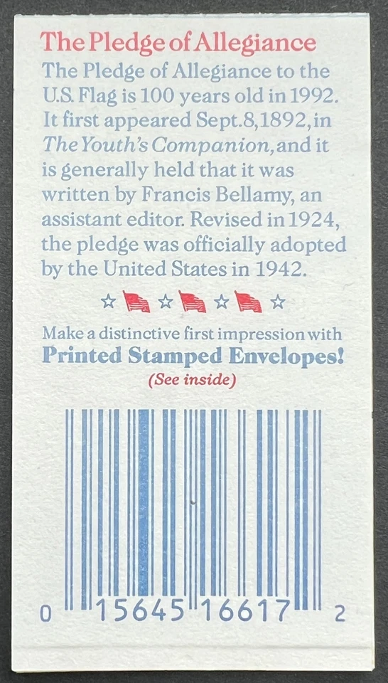 Scott#: BK195 - Flag - I Pledge Allegiance 1992 $2.90 Booklet MNHOG - Image 3 of 3