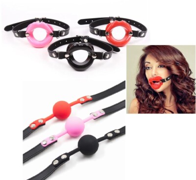 Silicone-Mouth-Gag-Lips-w/Strap-O-Ring-Open-Lip-Ball-Costume
