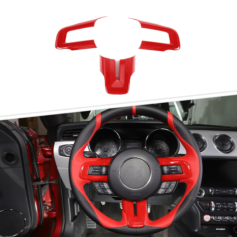 Steering Wheel Moding Cover Trim Decor For Ford Mustang 2015+ Red Accessories