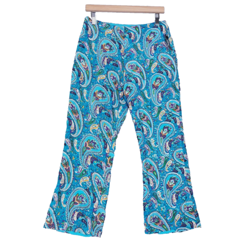 California Style Pants Women's 10 Blue 100% Silk Paisley Embellished Vintage NWT