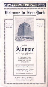 1924 Welcome to New York City and The Alamar Modern Hotel Congo Room Print Ad