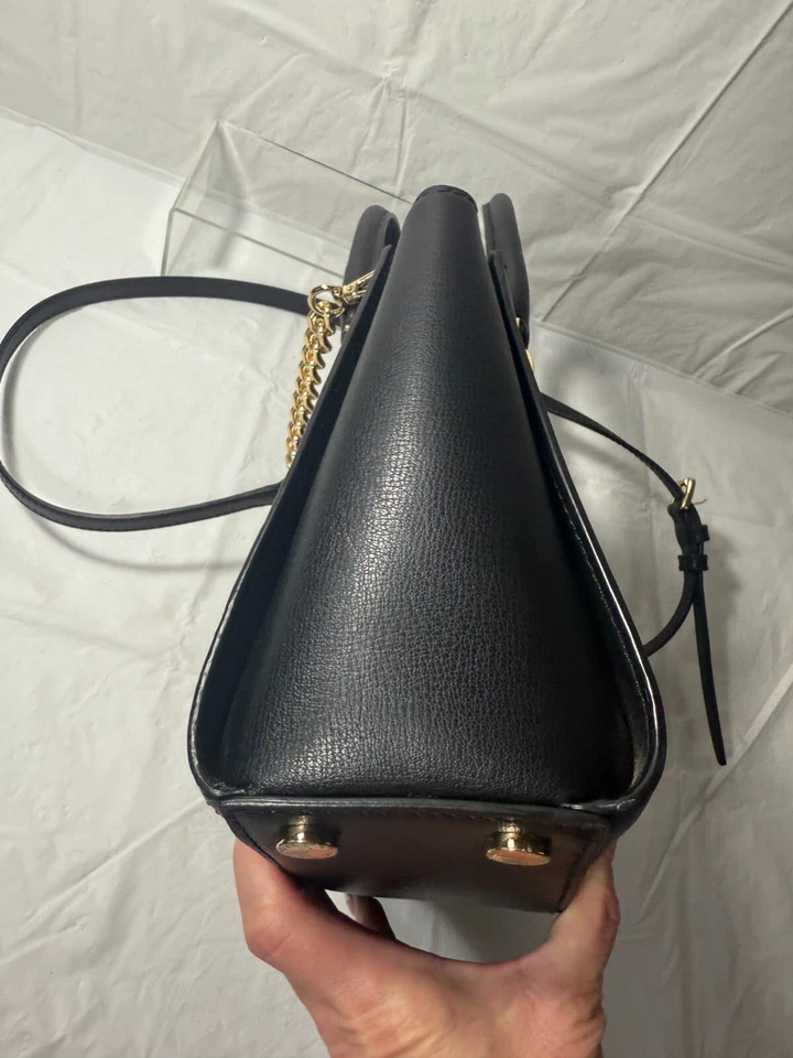 Michael Kors Ellis Satchel Black Leather w/Gold Stud FLORAL Design Handbag - Image 4 of 4