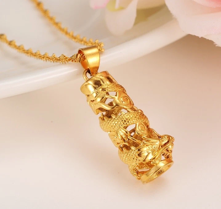 Collar de cadena colgante de dragón de 18" relleno de oro de 18 quilates para mujer Foto 2 de 4