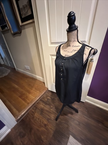 Kenneth Cole Reaction Silky Black Sleeveless Blouse Loose Fit Tank L 36” 25” - Picture 8 of 12