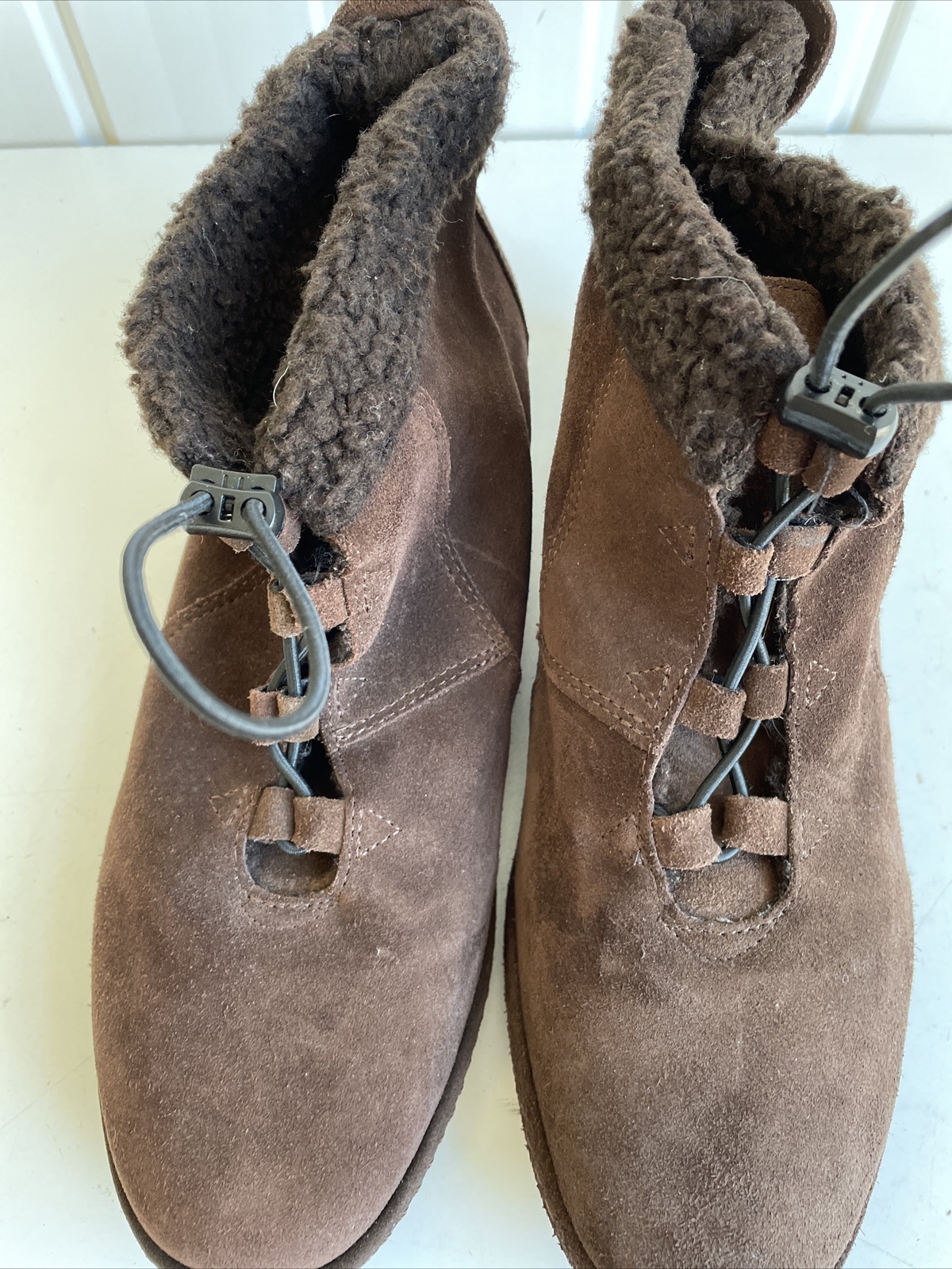 Lands End Ladies Brown Suede Ankle Boots Fleece Lined Lace Up Size 8 CS