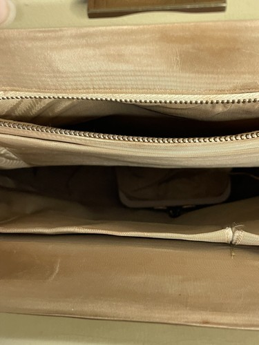 Vintage 50's Needlepoint Floral Purse Handbag Pockets Coin Purse Beige - Picture 8 of 15