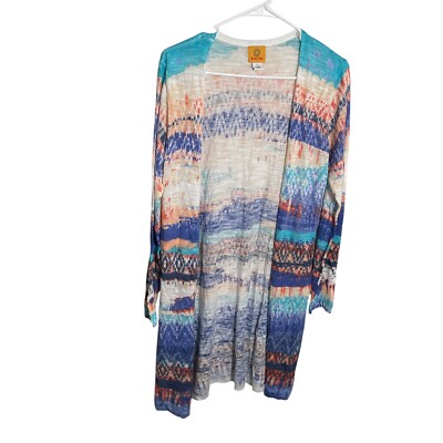 Ruby Rd Cardigan Sweater Women's Small Open Knit Printed Colorful Casual Top